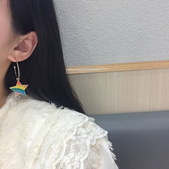 Rainbows 🌈💙Pride LGBTQ Heart Star Hoop Earrings - Picture 5 of 9